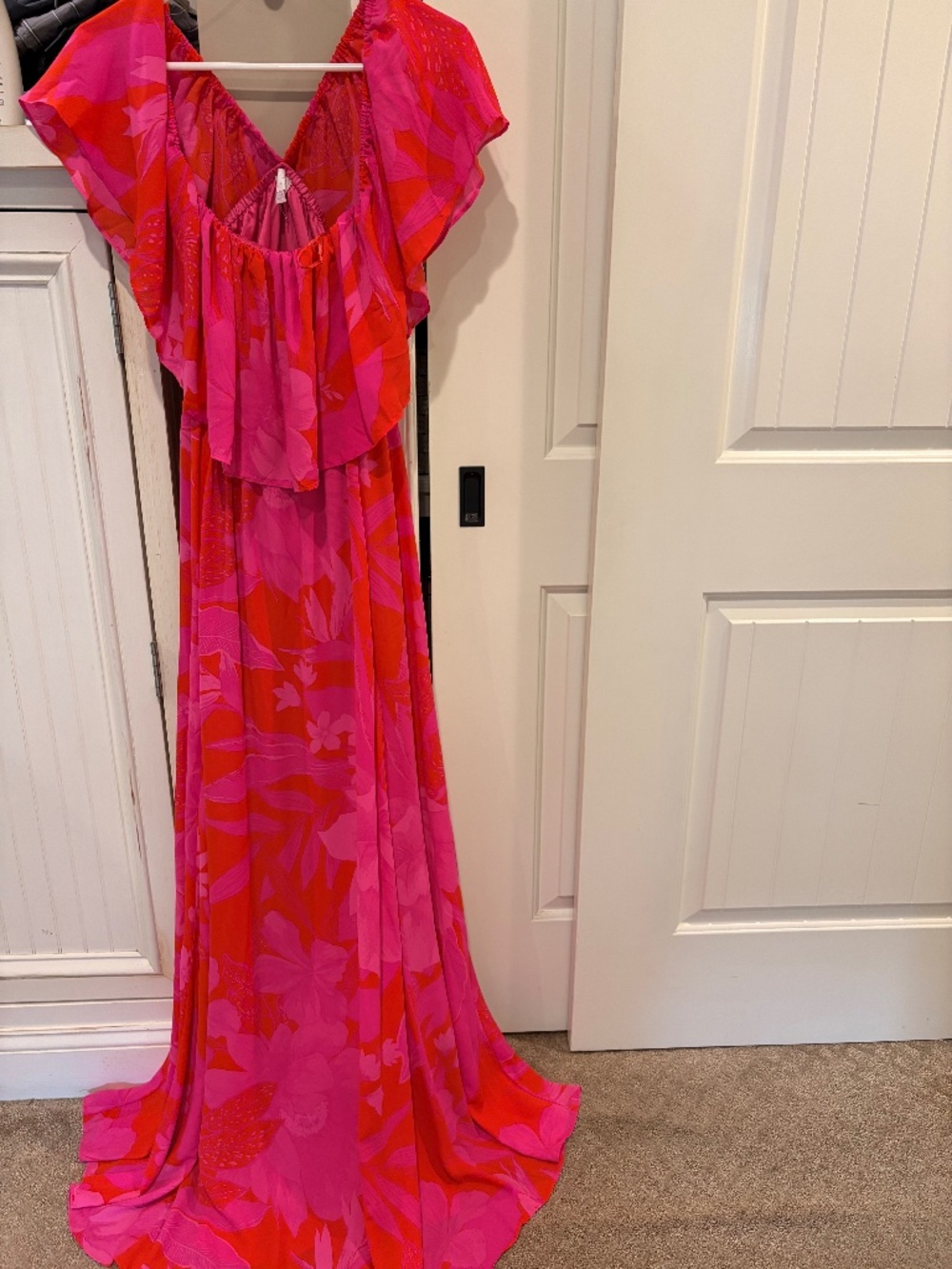R.S.V.P. Sugar lips Pink Orange Floral Off Shoulder Ruffle Maxi Dress
